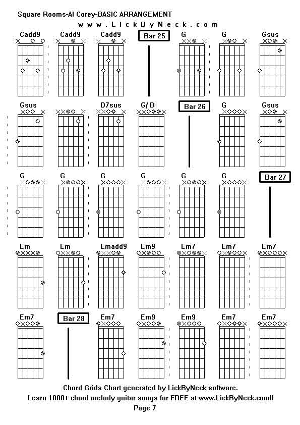 Chord Grids Chart of chord melody fingerstyle guitar song-Square Rooms-Al Corey-BASIC ARRANGEMENT,generated by LickByNeck software.